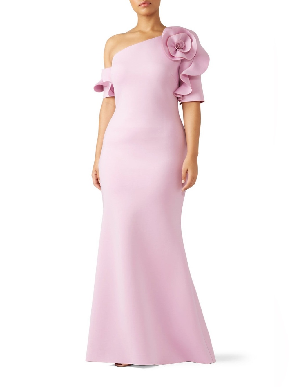 Badgley Mischka Lilac One Shoulder Rosette Ruffle Gown Sz 14